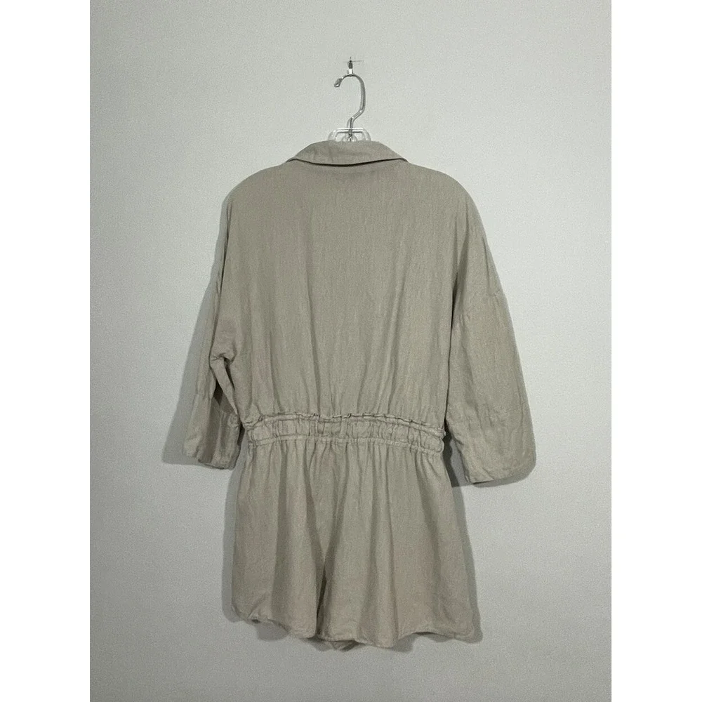 Zara Size Medium Beige Linen Romper Safari Beach Resort Playsuit Coastal‎